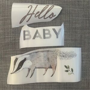 Hello Baby Wall or Furniture Transfer Decals w/ Badger Design & greenery